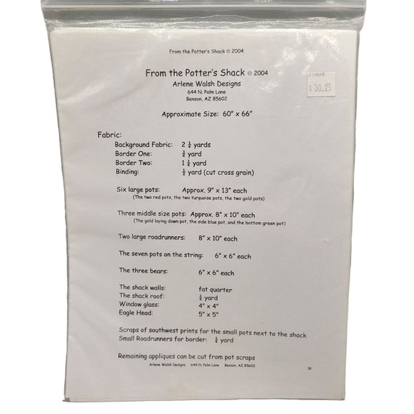 From The Potters Shack Applique Quilt Pattern Arlene Welsh Designs 60 x 66 - Picture 2 of 2